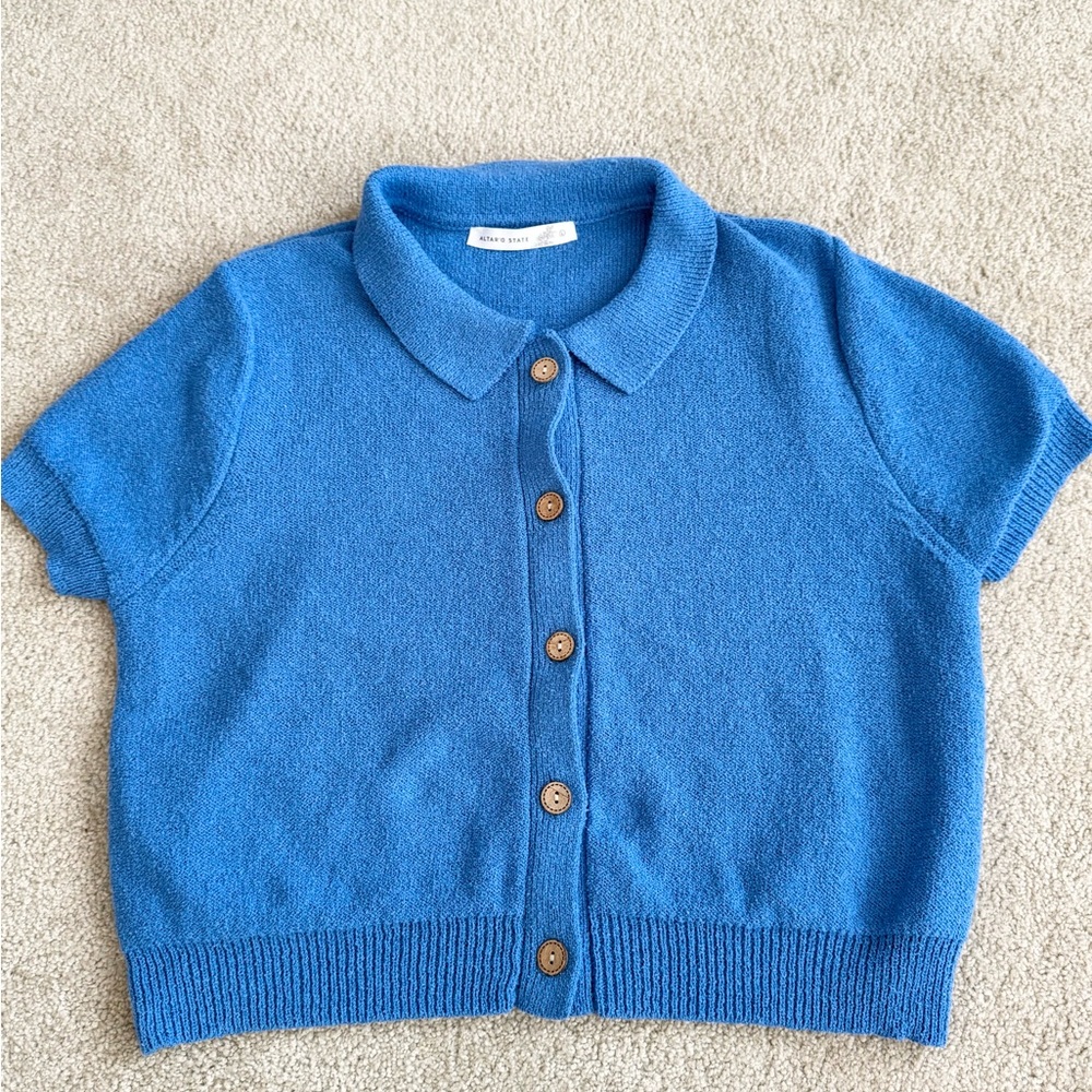 Altar'd State womens Blue Button-Up Sweater size L